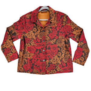 Briggs New York Suit Jacket Fall Floral Brocade Blazer Size Large Womens Vintage